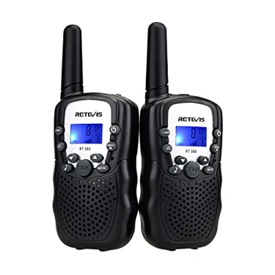 Afbeelding van Retevis RT388 Walkietalkie voor kinderen, 8 kanalen, PMR446, zaklamp, VOX 10, tonen, cadeaus wandeltochten, avontuur (zwart, 1 paar)