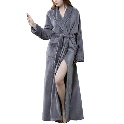Afbeelding van Kinloy Lange en comfortabele badjas van zacht comfortabel fleece voor dames, grijs.