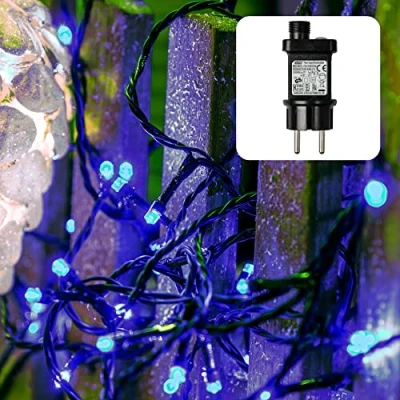 Afbeelding van HELLUM 577310 led lichtketting voor buiten, met timer, 3,9 m, 40 leds, blauwe lichtketting, op stroom stekker, kerstboomverlichting inclusief