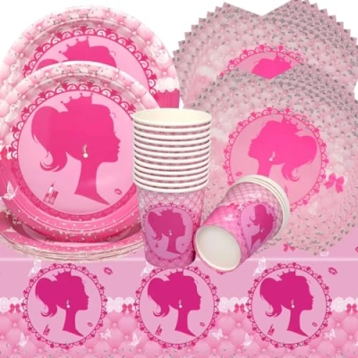 Afbeelding van Doyomtoy 53 delig prinsessenfeestservies voor meisjes, borden, kopjes, servetten, prinses, verjaardagsfeest