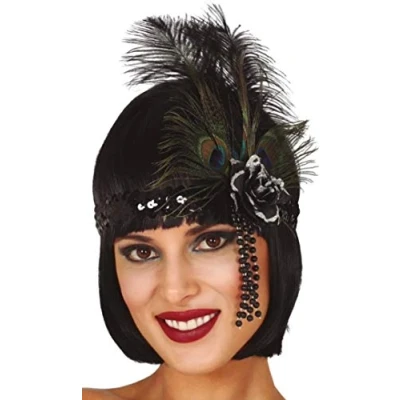 Afbeelding van Fiestas Guirca Tiara Charleston zwart met pauwenveren en roos