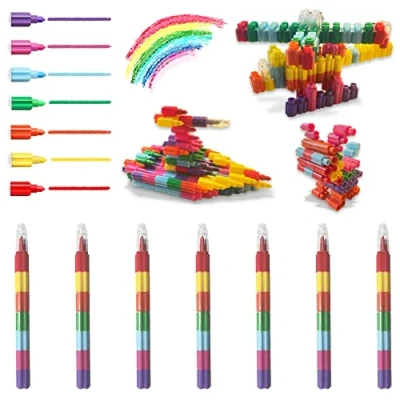 Afbeelding van ICEPAPA, 7 stuks stapelbare kleurpotloden voor kinderen, als cadeau verjaardag, gasten, kleine cadeaus verjaardag (7 kleuren in 1)