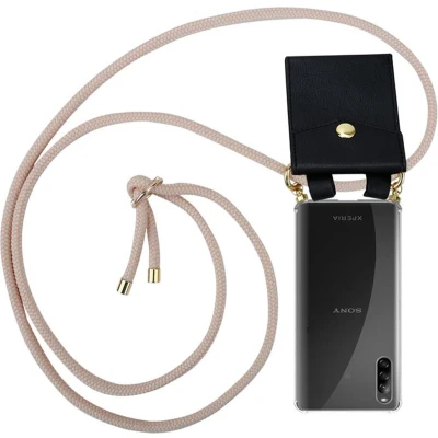 Afbeelding van Cadorabo Hoesje geschikt voor Sony Xperia L4 in PEARLY ROSE GOUD Silicone Mobiele telefoon ketting beschermhoes met gouden ringen, koordriem en afneembare etui