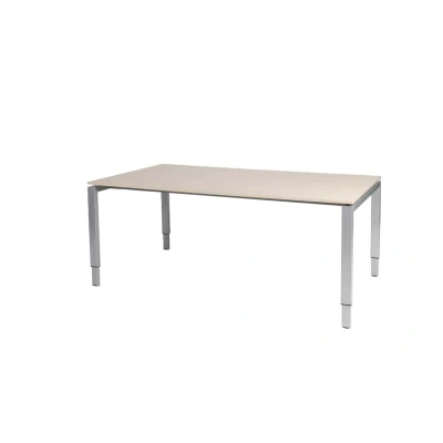 Afbeelding van Domino vergadertafel, hoogte instelbaar (62 85cm) met 180x100cm &#039;zwevend&#039; lindberg (licht) eiken 25mm blad en aluminium (RAL9006) N poot frame