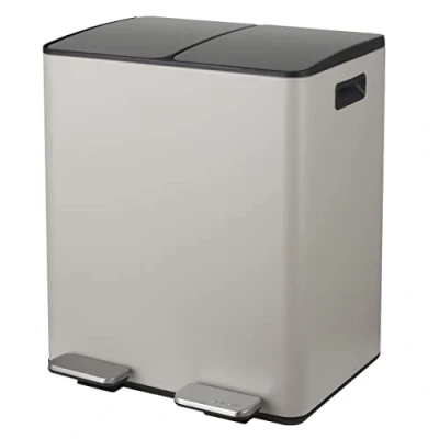 Afbeelding van Spirella Aliya stalen pedaalemmer voor keuken, afvalscheiding, 40 l (2 x 20 l), taupe mat