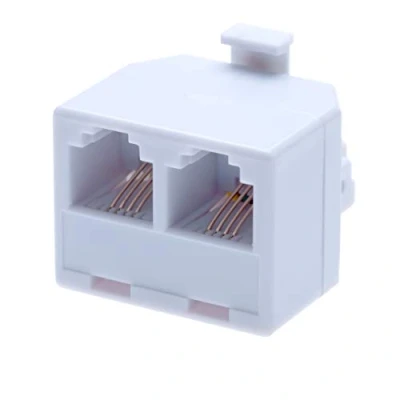 Afbeelding van RJ11 adapter en 2 weg splitter met vrouwelijke stopcontacten naar stekker universele poort aardlijn converter uitbreidingsstekker telefoonkoppeling 4 draden wit