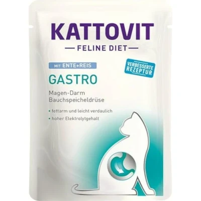 Afbeelding van 24x85g Feline Gastro Pouch Kattovit Eend &amp; Rijst Kattenvoer nat