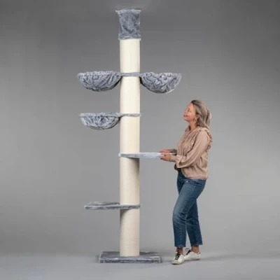 Afbeelding van RHRQuality Krabpaal Maine Coon Tower Plus Licht grijs Plafondhoge voor grote katten 265 285cm