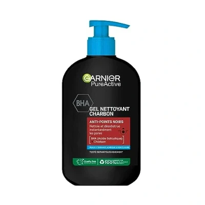 Afbeelding van Garnier Pure Active houtskool reinigingsgel vermindert mee eters en puistjes reinigt verwijdert poriën BHA &amp; veganistisch dierproefvrij acne gevoelige huid 250 ml