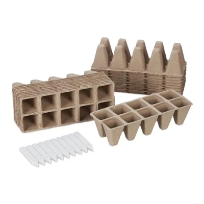 Afbeelding van Relaxdays kweekpotjes set van 200 + steeketiketten stekpotjes afbreekbaar zaaipotjes