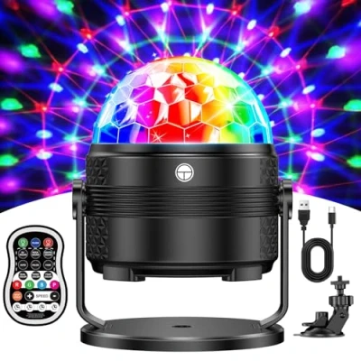 Afbeelding van Tyonto RGBP discolichtbal, perfect voor dj feesten, 15 kleuren licht, timer, muziek, 360 rotatie, heldere lasers en USB 4M/13 voet creëren een onvergetelijke vakantiesfeer