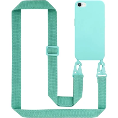 Afbeelding van Cadorabo Mobiele telefoon ketting geschikt voor Apple iPhone 7 / 7S 8 SE 2020 in LIQUID TURKOOIS Silicone beschermhoes met lengte verstelbare koord riem