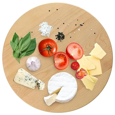 Afbeelding van KADAX Draaibare serveerplaat draaiplateau van natuurlijk hout, antibacteriële draaiplaat mesvriendelijk serveerbord, snackbord om te serveren diameter 25 cm
