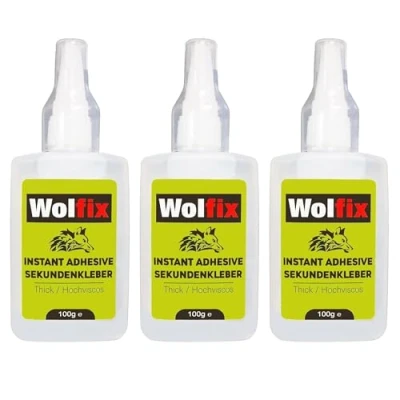 Afbeelding van Wolfix Lot de 3 tubes Colle instantanée extra forte 100 g pour tissu, montage, textile et céramique universelle réparations professionnelles idéale