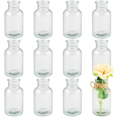 Afbeelding van Shodiffy Set van 12 kleine glazen vazen 60 ml Voor tafeldecoratie 8,4 cm hoog thuis, bruiloft, verjaardag, feest