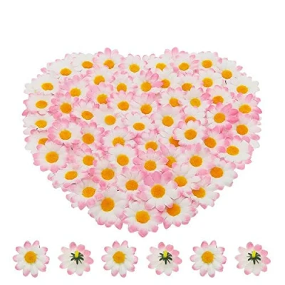 Afbeelding van 100 stuks witte en roze madeliefjeskoppen voor doe het zelf slinger, verjaardag, binnen of buitenfeest, paasmuts