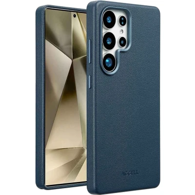 Afbeelding van Accezz Hoesje geschikt voor Samsung Galaxy S25 Ultra MagSafe Leather Backcover Nightfall Blue