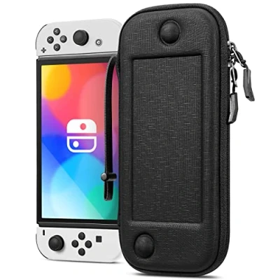 Afbeelding van Fintie Dunne hoes compatibel met Nintendo Switch/Switch OLED [Ultradun] schokbestendig 10 speelkaarthouder voor Joy Con consoleschakelaar, zwart denim