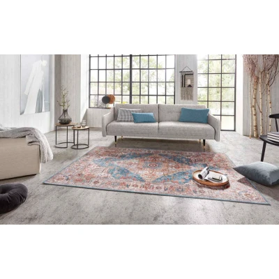 Afbeelding van Vintage Vloerkleed Sylla Blauw/oranje 80x150 Cm