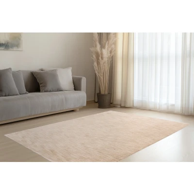 Afbeelding van Pandora Soft Effen Vloerkleed Laagpolig, 100% Polyester, Touch, Franjes Beige 160x230 cm Rechthoek Polyester Tapijtenloods