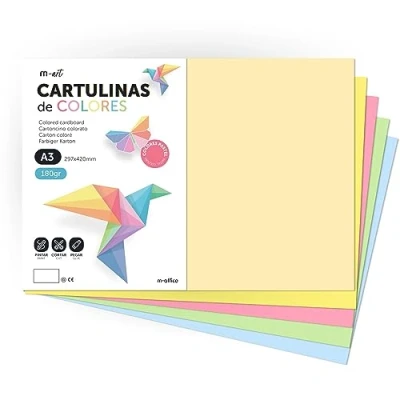 Afbeelding van Gekleurd karton, A3 gekleurde vellen 180 g, gesorteerd pastelkleuren, ideaal voor handwerk, afdrukken van je creatieve documenten en tekeningen · m office (10 uur, Surt. Pastel)