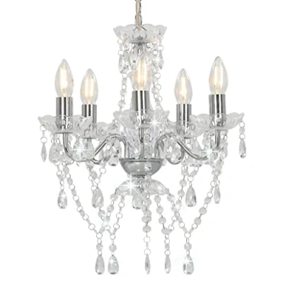 Image de vidaXL Lustre avec perles de cristal Argenté Rond 5 x E14281601