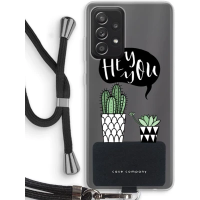 Afbeelding van Case Company® hoesje met Koord geschikt voor Samsung Galaxy A52 Hey you cactus Telefoonhoesje Zwart Bescherming aan alle Kanten en Over de Schermrand