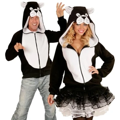 Afbeelding van Widmann Poes &amp; Kat Kostuum Cute Hoodie, Zwart / Wit Small Medium Carnavalskleding Verkleedkleding