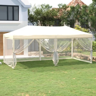Afbeelding van Partytent inklapbaar met zijwanden 3x6 m crèmekleurig