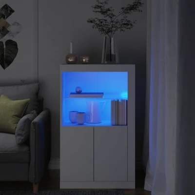 Afbeelding van Bijzetkast met LED verlichting bewerkt hout wit