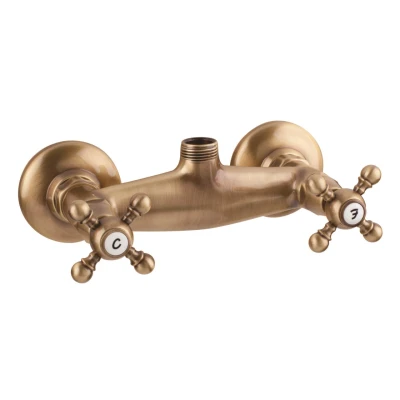 Afbeelding van PB klassieke kraan opbouw douchemengkraan met sterknoppen brons boven aansluiting 1208855312