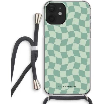 Afbeelding van Case Company® hoesje met Koord geschikt voor iPhone 12 mini Grid Groen Telefoonhoesje Zwart Extra Bescherming aan alle Kanten en Over de Schermrand