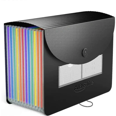 Afbeelding van ABC life Documentenmap A4 met deksel, vakkenmap in regenboogkleuren, accordeonontwerp, sorteermap, grote capaciteit, waterdicht materiaal (12 vakken deksel)