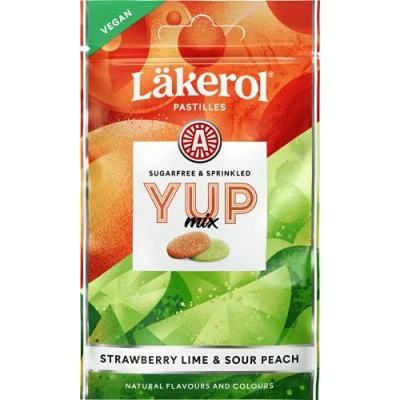 Afbeelding van Cloetta Lakerol YUP Mix Strawberry Lime &amp; Sour Peach pastilles 3 verpakkingen van 30 g
