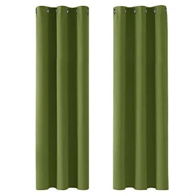 Afbeelding van Deconovo Verduisterende Gordijnen 2 stuks, Ondoorzichtige Gordijn voor Woonkamer met Oogjes, Kant en Klaar, 107x183 cm (B x H), Groen