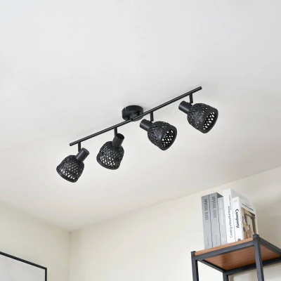 Afbeelding van Lindby plafondlamp Eskil, 4 lamps, zwart, bamboe, Ø 10 cm