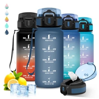 Afbeelding van 500 ml kinderwaterfles, waterfles met rietje, lekvrij, motiverende fles, gemakkelijk mee te nemen, maatbeker, slogan, schoolfles, camping