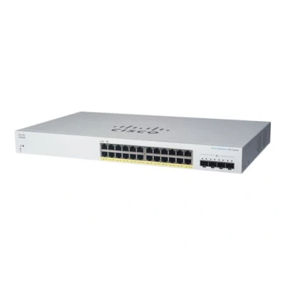 Image de Cisco Business 220 Series CBS220 24P 4G Commutateur intelligent 24 x 10/100/1000 (PoE+) + 4 Gigabit SFP (liaison montante) Montable sur rack PoE+ (195 W)