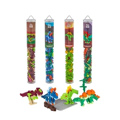 Afbeelding van Plus 7266 bouwbuizen met bouwplaat, 400 stuks, dinosaurus, 4 stuks