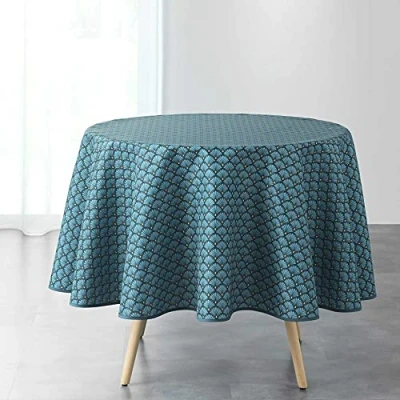 Afbeelding van douceur d&#039;intérieur, Rond tafelkleed (diameter 180 cm) Artchic Blauw, bedrukt polyester