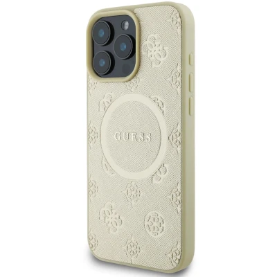 Afbeelding van GUESS, Backcover Geschikt voor Apple iPhone 16 Pro Bestendig MagSafe, Goud