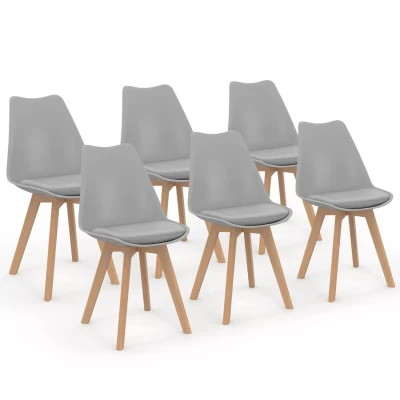 Afbeelding van Set van 6 Scandinavische eetkamerstoelen SARA, lichtgrijs