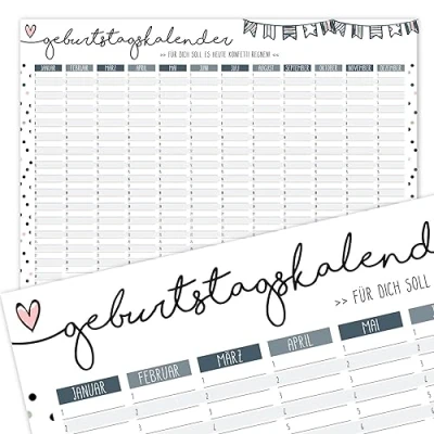 Afbeelding van Whiteboard, verjaardagskalender, confetti, A3 formaat, onafhankelijk van het jaar, permanente kalender voor meisjes, vrouwen, WG, hele gezin, dv720