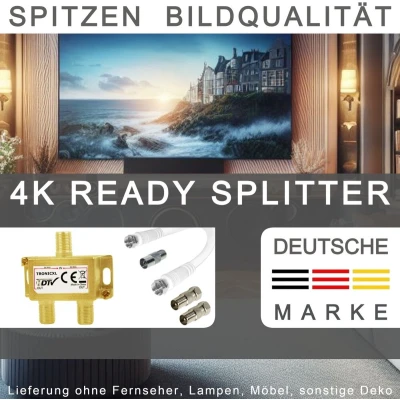Afbeelding van TronicXL IEC antenneverdeler TV kabel adapter 2 voudige DVBC coax geschikt voor Unitymedia Splitter Vodafone Netcologne Netaachen Netkassel Telecolumbus Primacom Ewe Unicable verdeler met adapters en kabels! Professionele kwaliteit
