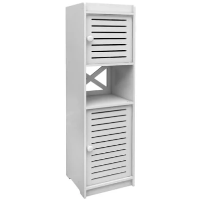 Afbeelding van WODFARR Toiletpapierhouder, witte kast, toiletborstelhouder, badkamerkast op houten voet, klein opbergmeubel voor toilet (22 x 20 75 cm)