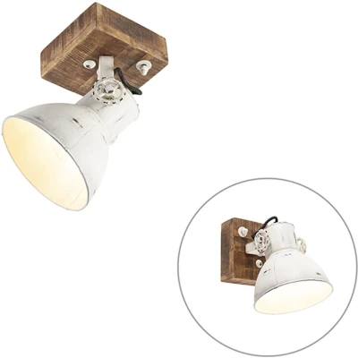 Afbeelding van QAZQA Industriële spot wit met mango hout 18 cm Mangoes