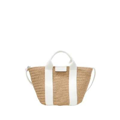 Afbeelding van Marc O&#039;Polo Handtas Schoudertas Meria Shopper White Cotton Lichtbruin