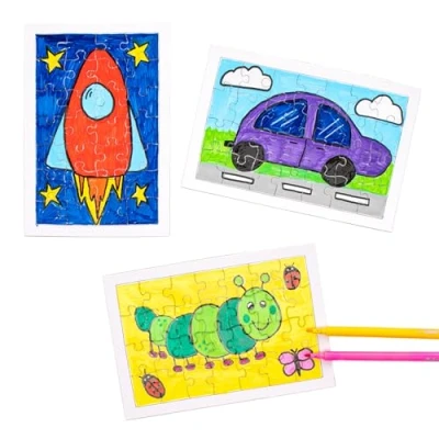 Afbeelding van Baker Ross Set van 6 lege puzzels om te versieren knutselen voor kinderen, 12 x 17 cm, wit
