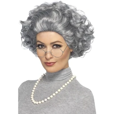 Afbeelding van Oma Granny Set met Grijze Pruik , Bril en Ketting