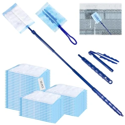 Afbeelding van Carehabi Swiffer 50 stuks Duster stofvangerdoekjes met 1 handgreep, telescoopstang voor het reinigen van dierenharen, stof en vuil